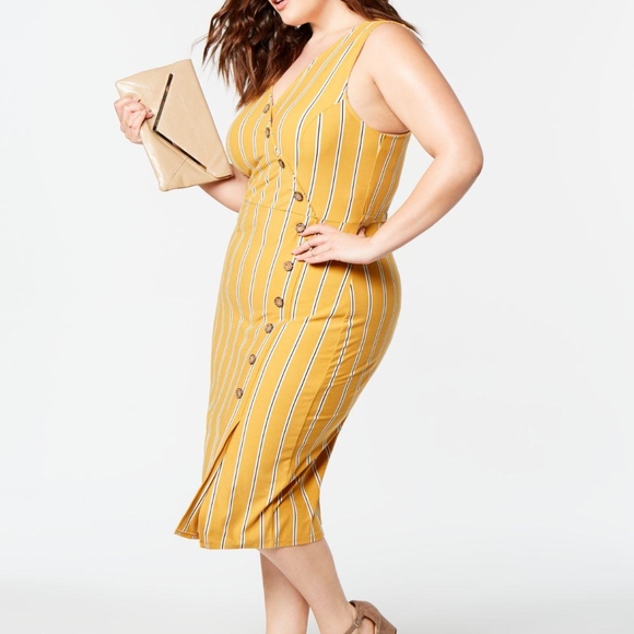 NWOT Yellow Planet Gold Striped Midi Dress - Picture 7 of 7